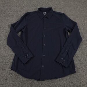 True Classic Shirt Mens Large Blue Solid Stretch Button Up Long Sleeve Casual